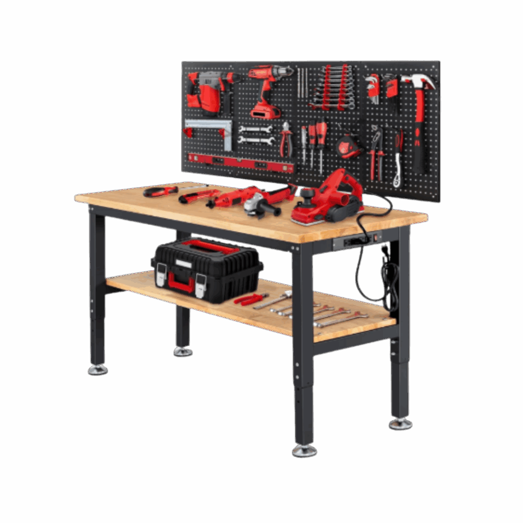 Adjustable Height Work Bench 60x 22 Workbench for Garage Work Table with Under Table Shelf