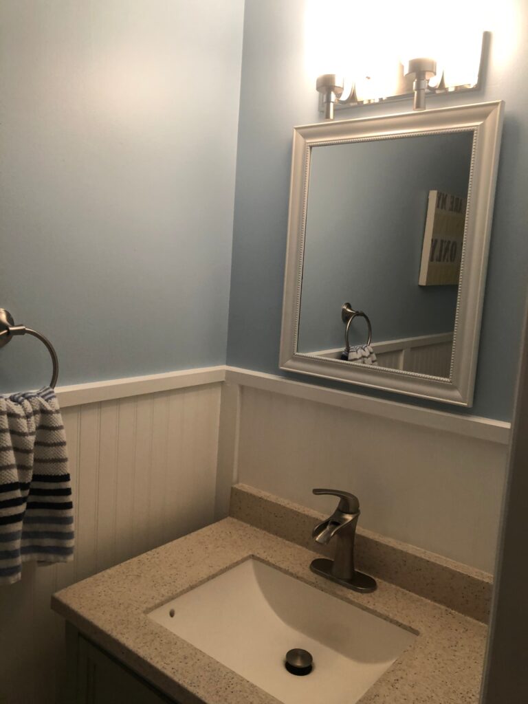 half bath makeover blue walls before picture