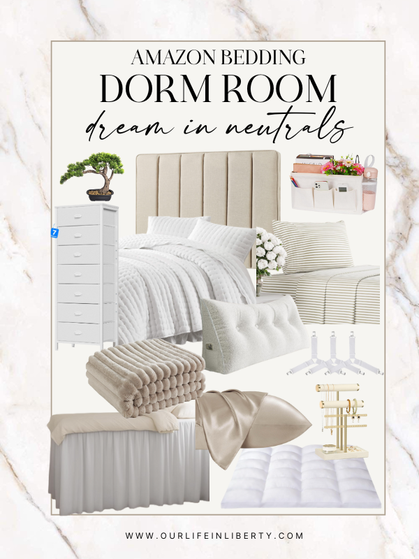 Dorm Room Essentials – simplify back-to-school shopping for college move-in Amazon Bedding Dorm Room Dream in Neutrals